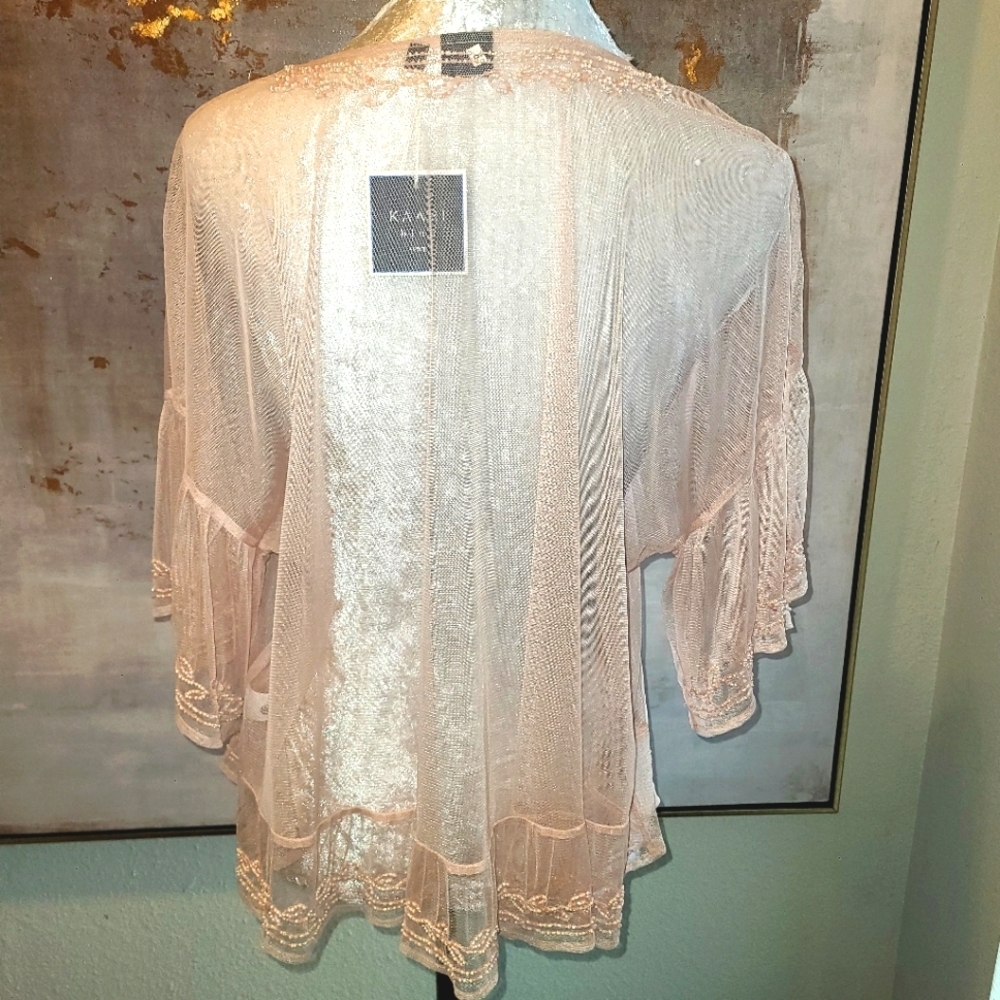 Kaari Blue - Pink Asymmetrical Ruffled 3/4 Sleeve Blouse - Picture 2 of 6